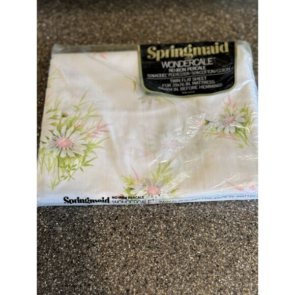 Springmaid Bed Linens Wondercale Pink Daisy Twin Size Flat Sheets Retro 70s MCM - Picture 2 of 4